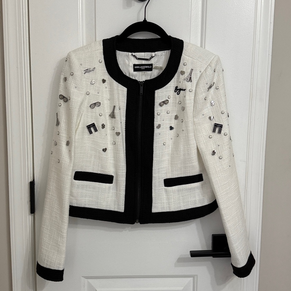 Karl Lagerfeld Embellished White and Black Women's Jacket